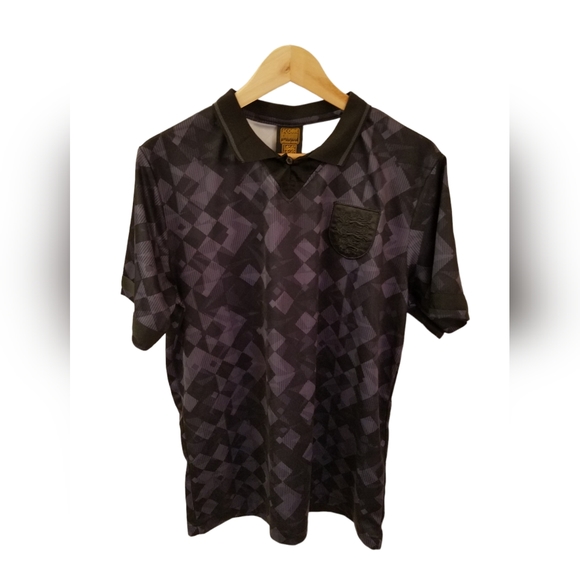 Score Draw Official Men's Retro Football Polo  Shirt Size Large Gray Black - Picture 1 of 12